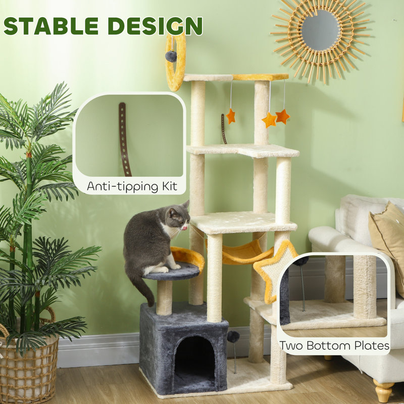 63 Inch Cat Tree Star and Moon Themed Cat Tower for Indoor Cats